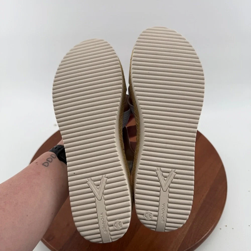 Vionic Mar Navy Multi Leather Platform Espadrille Orthotic Sandals Womens 11M